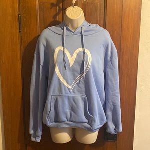 Baby blue hoodie with heart on front Size medium NWOT